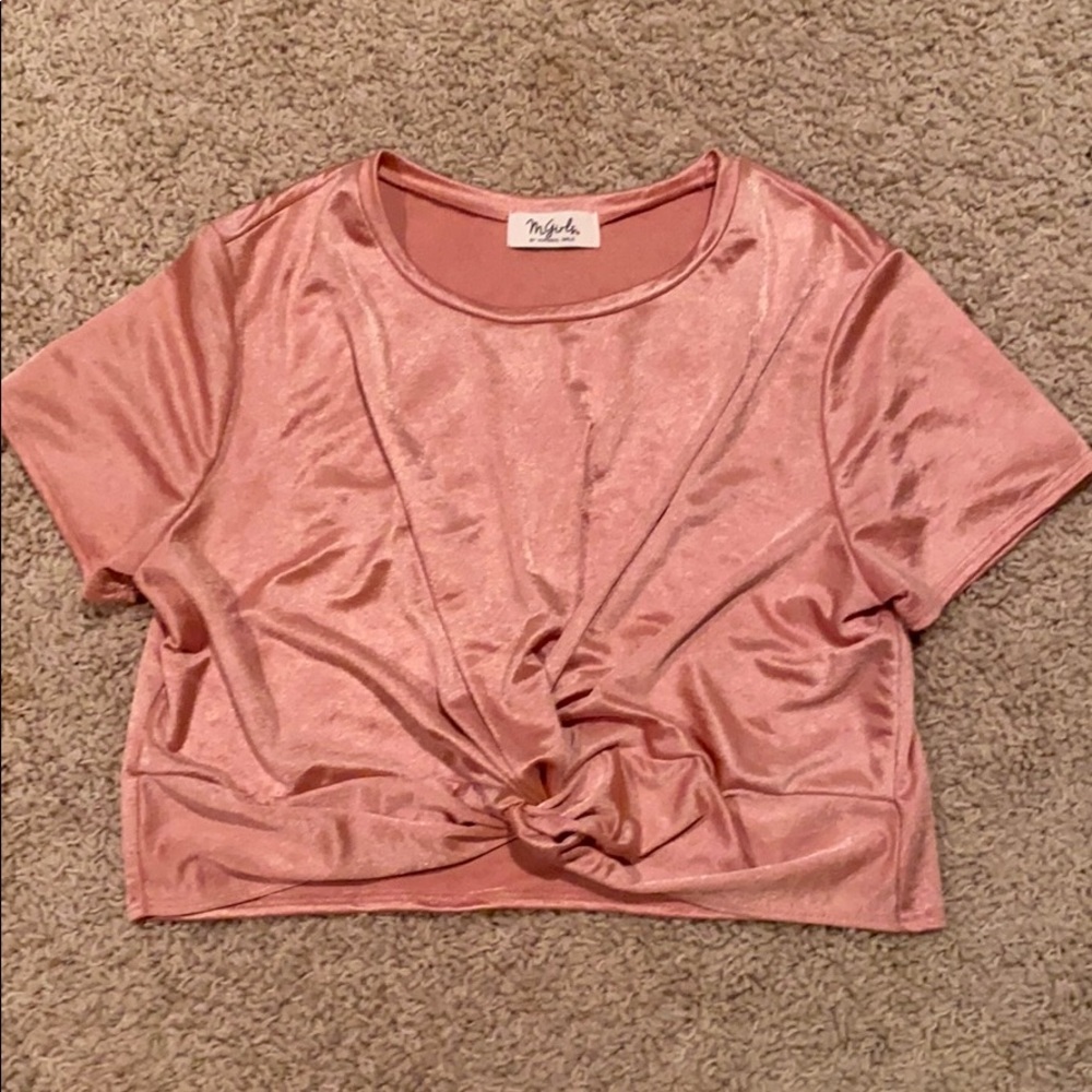 Blush silk twisted crop top